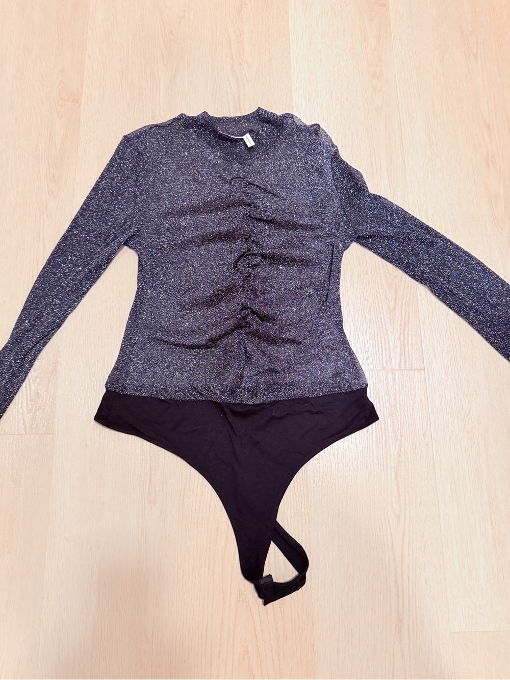 ASOS Design Women's Sparkle Long-Sleeve Bodysuit - Sheer black and silver